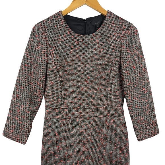 NWT J. Crew Tweed 3/4 Sleeve Sheath Dress Gray Coral Size 4 Style E4375 Career - Picture 3 of 16